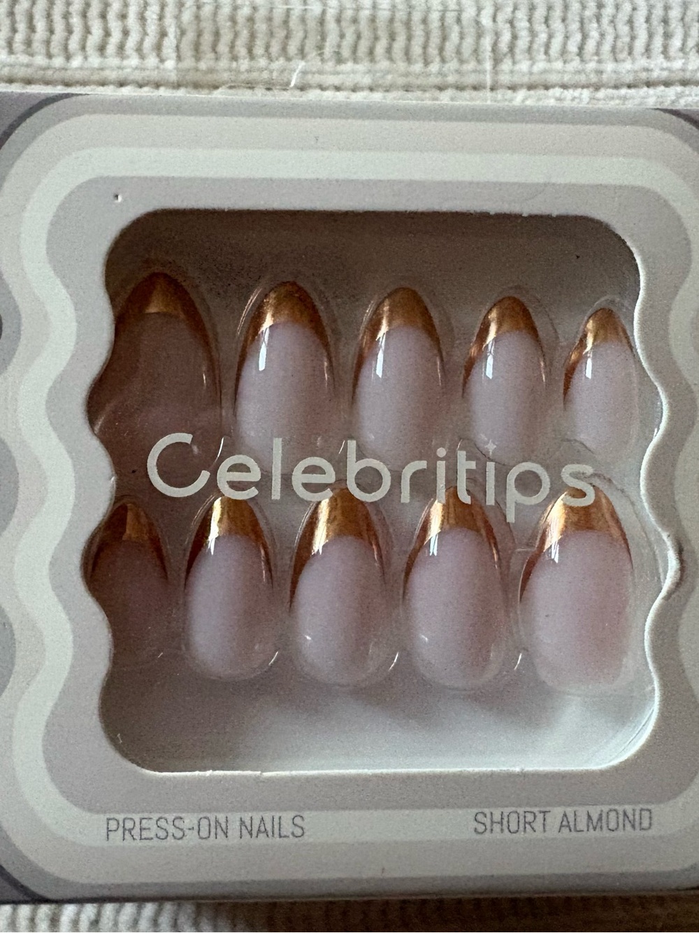 Celebritips Short Almond Press-On Nails in with Gold Tips